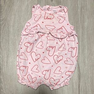 4/$20 Carters Pink Heart Print Baby Romper 9M